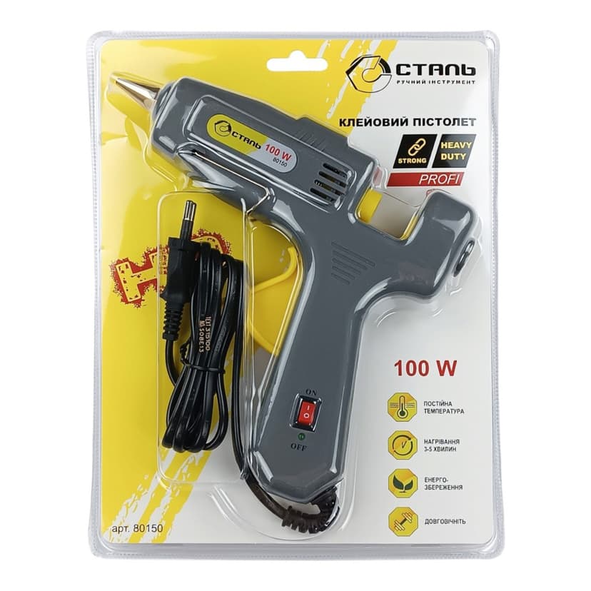 Пістолет клейовий 100W ПРОФІ (80150) стрижні 11x200мм (СТАЛЬ)