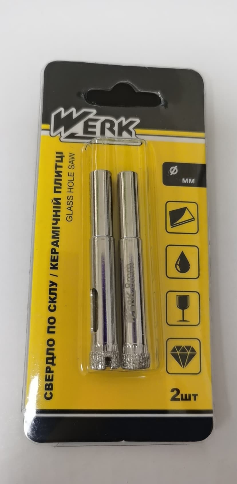 Свердло по склу та кераміці - 08 мм, уп.2шт блістер (WERK)