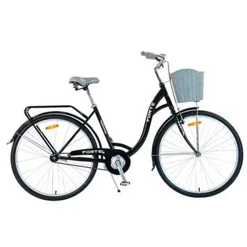 Велосипед FORTE DAFNA сталь., розмір рами 20" дюймів, розмір коліс 28" дюймів, колір чорний + корзинка пластик. сіра