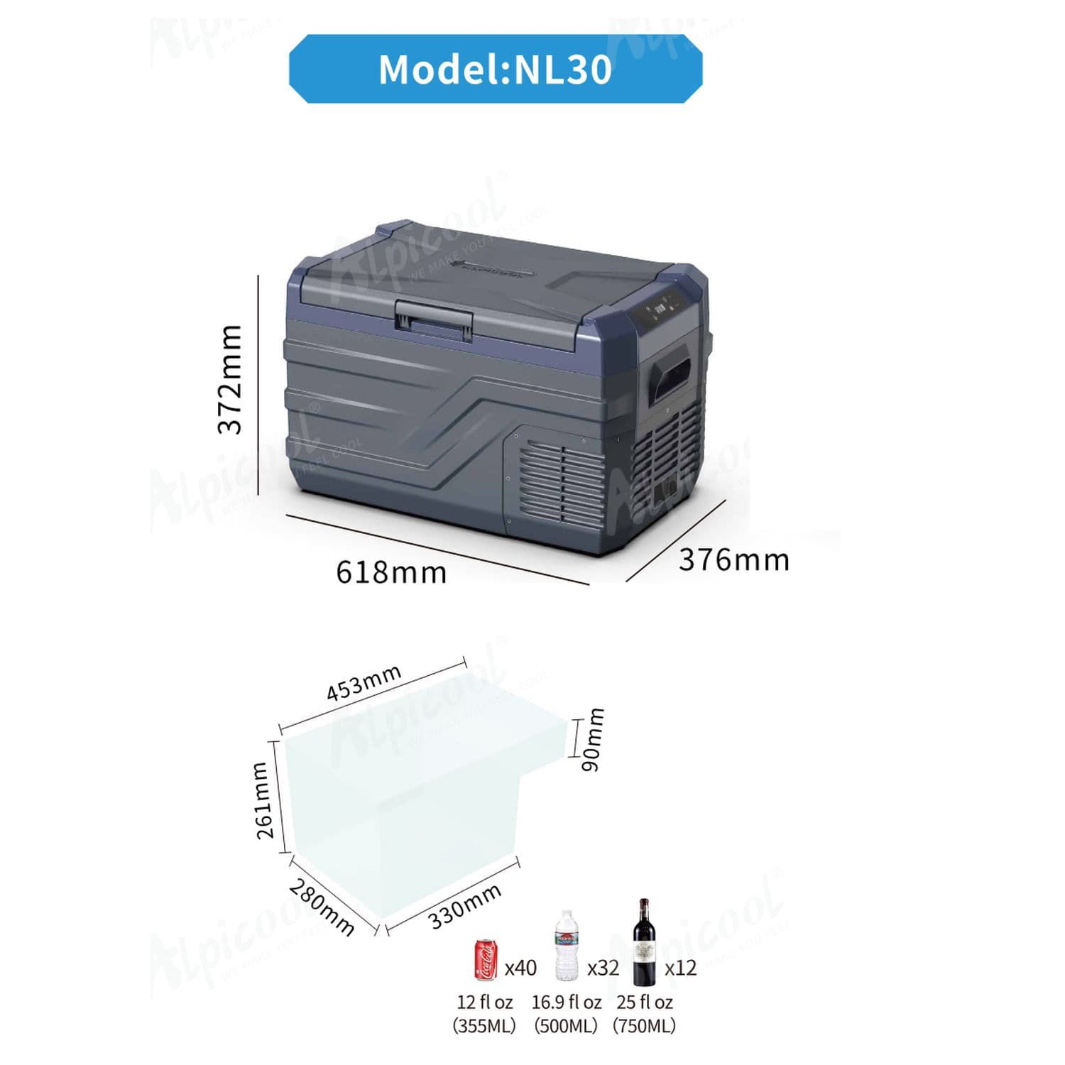 Компресорний автохолодильник Alpicool NL30 (27 літрів, LG Compressor). До -20℃, (12, 24, 220 вольт) — мініатюра 6
