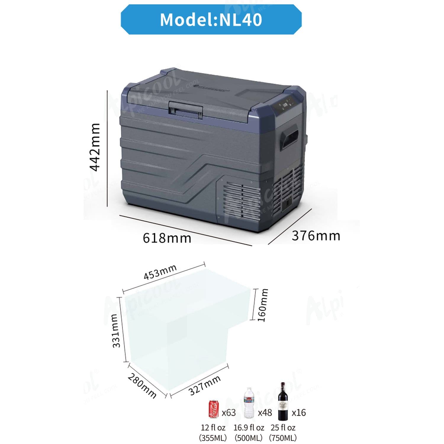 Компресорний автохолодильник Alpicool NL40 (35 літрів, LG Compressor). До -20℃, (12, 24, 220 вольт) — мініатюра 5