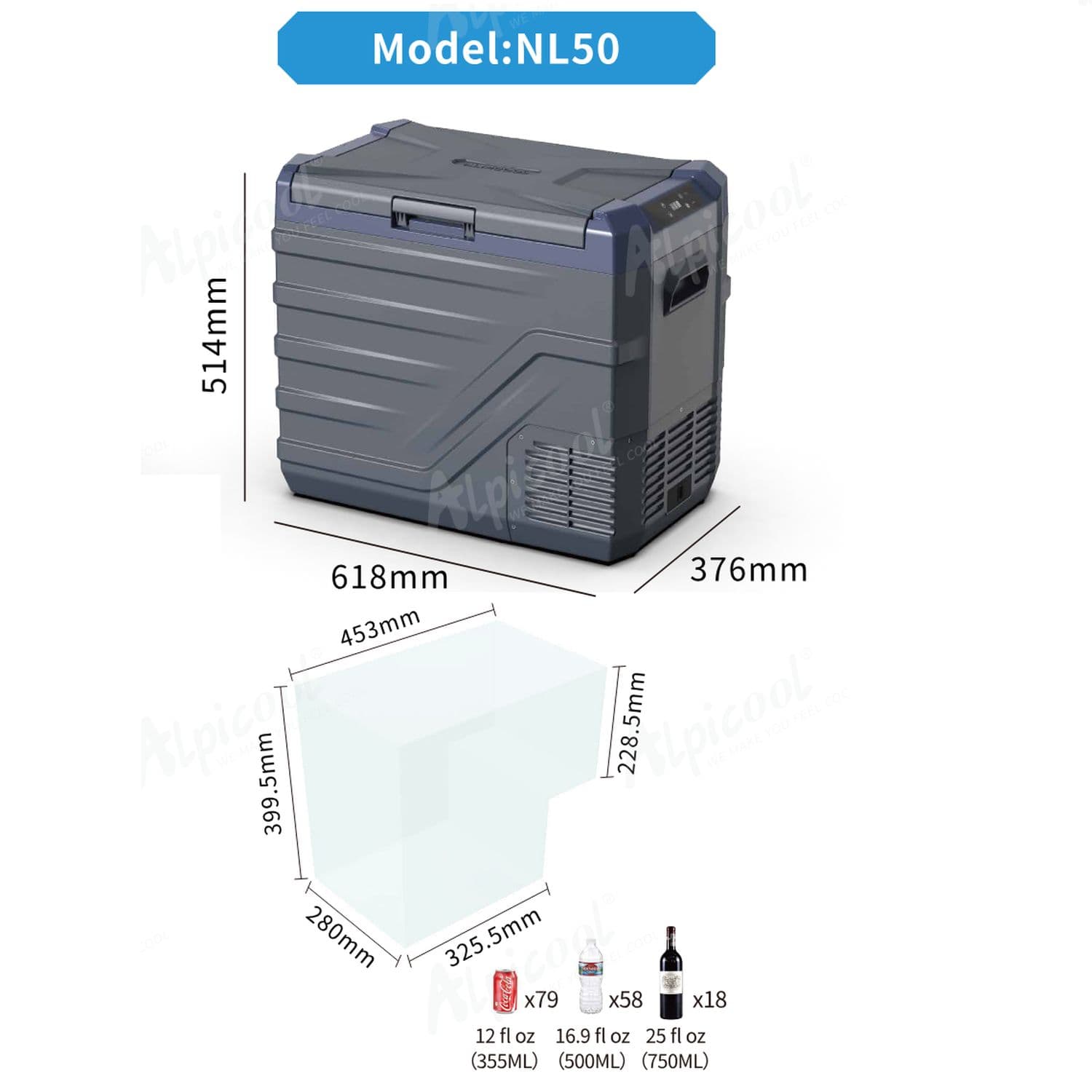 Компресорний автохолодильник Alpicool NL50 (45 літрів, LG Compressor). До -20℃, (12, 24, 220 вольт) — мініатюра 5