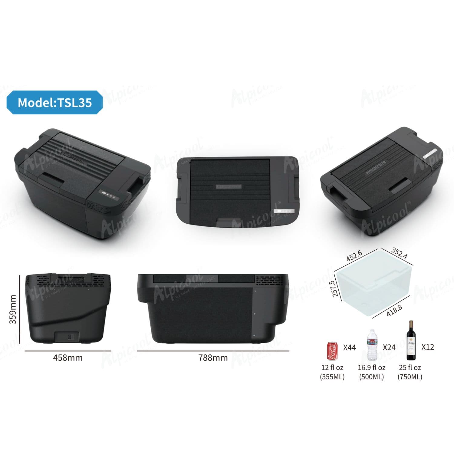 Компресорний автохолодильник Alpicool TSL35 (35 літрів). Для TESLA Model Y. До -20℃, (12, 24, 220 вольт) — мініатюра 6