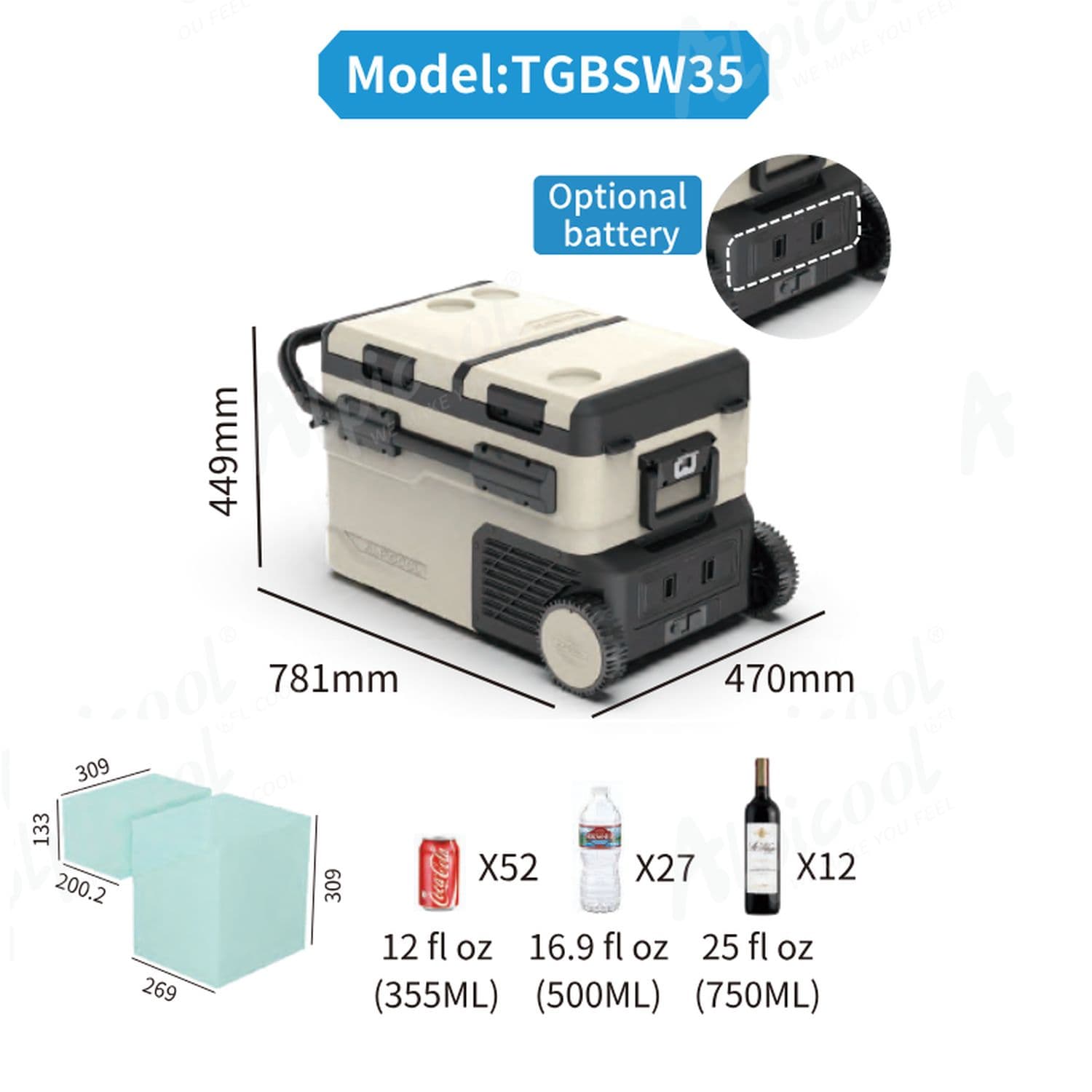 Компресорний автохолодильник Alpicool TGBSW35 (LG). 38 літрів. Двокамерний. До -20℃. (12, 24, 220 вольт) — мініатюра 6