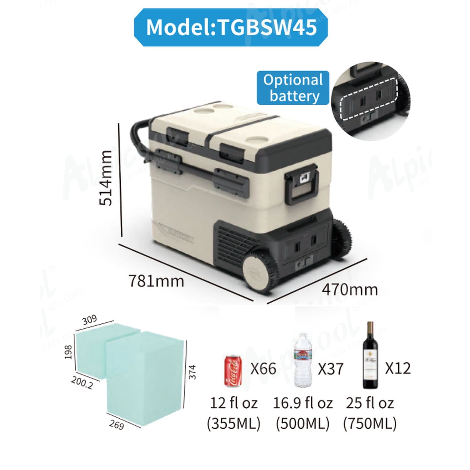 Компресорний автохолодильник Alpicool TGBSW45 (LG). 47 літрів. Двокамерний. До -20℃. (12, 24, 220 вольт) — мініатюра 6