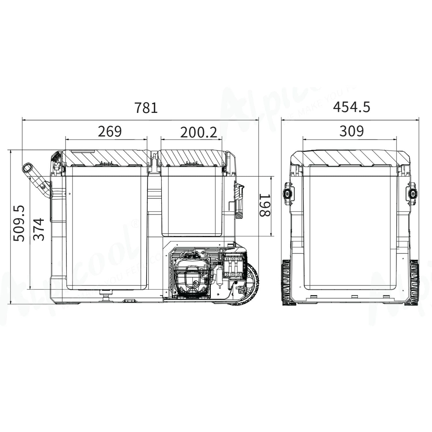 Компресорний автохолодильник Alpicool TGBSW45 (LG). 47 літрів. Двокамерний. До -20℃. (12, 24, 220 вольт) — мініатюра 7