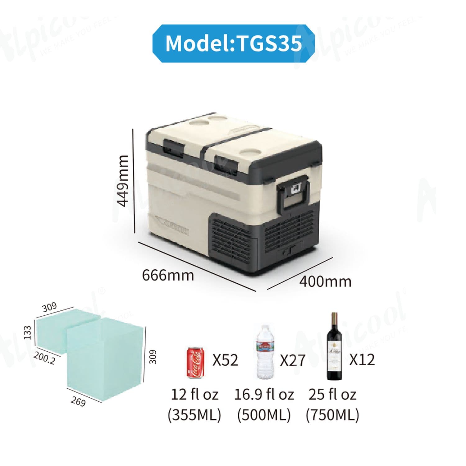 Компресорний автохолодильник Alpicool TGS35 (38 літрів). Двокамерний. До -20℃, (12, 24, 220 вольт) — мініатюра 6