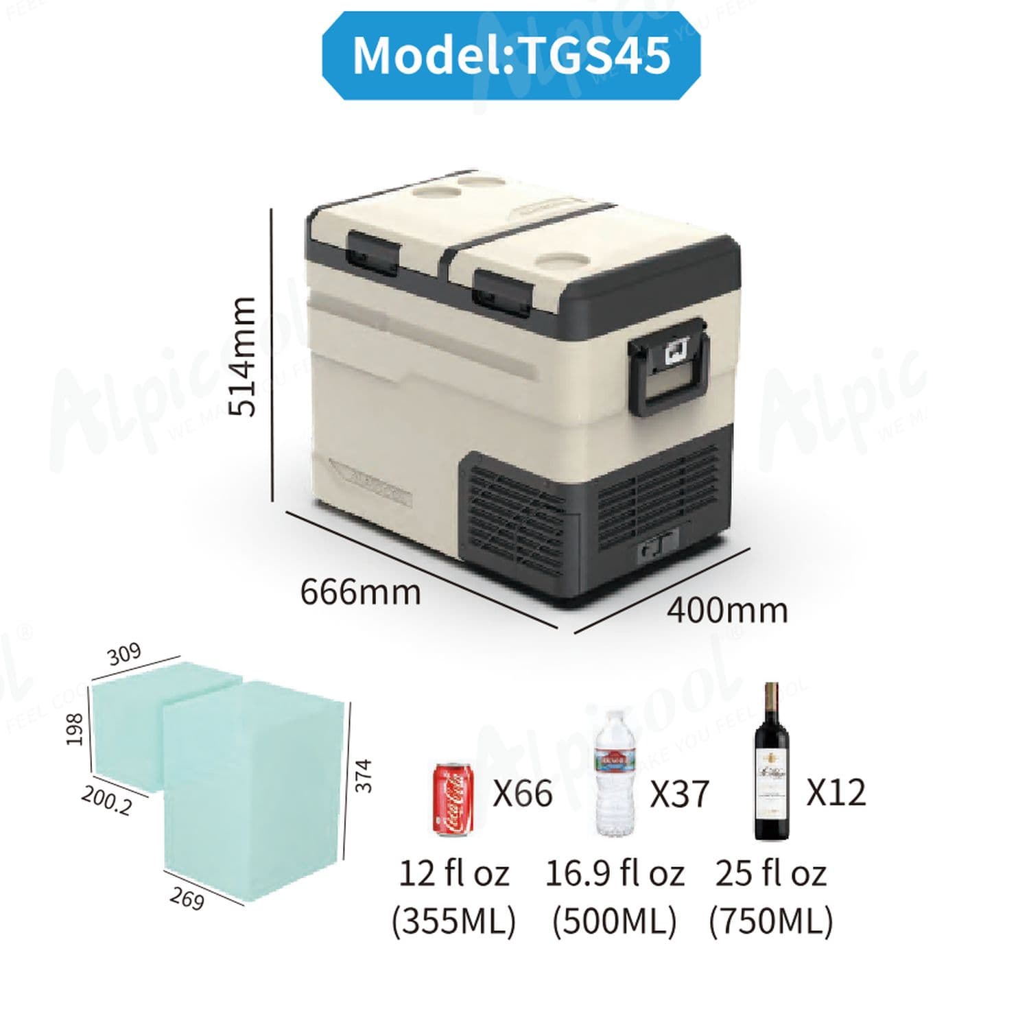 Компресорний автохолодильник Alpicool TGS45 (47 літрів). Двокамерний. До -20℃, (12, 24, 220 вольт) — мініатюра 6