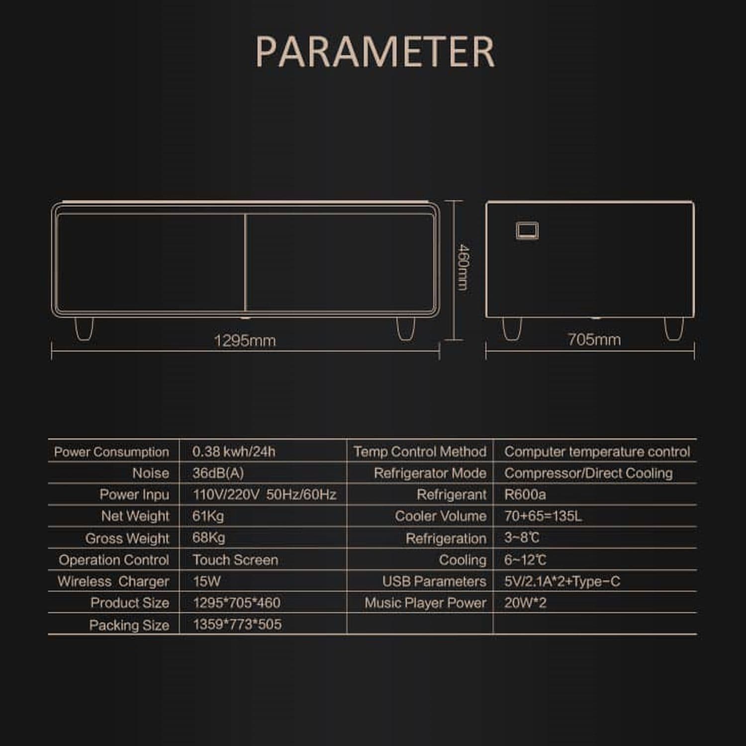Розумний журнальний стіл з холодильником Primst TB135 (Wood, 135 літрів) — мініатюра 6