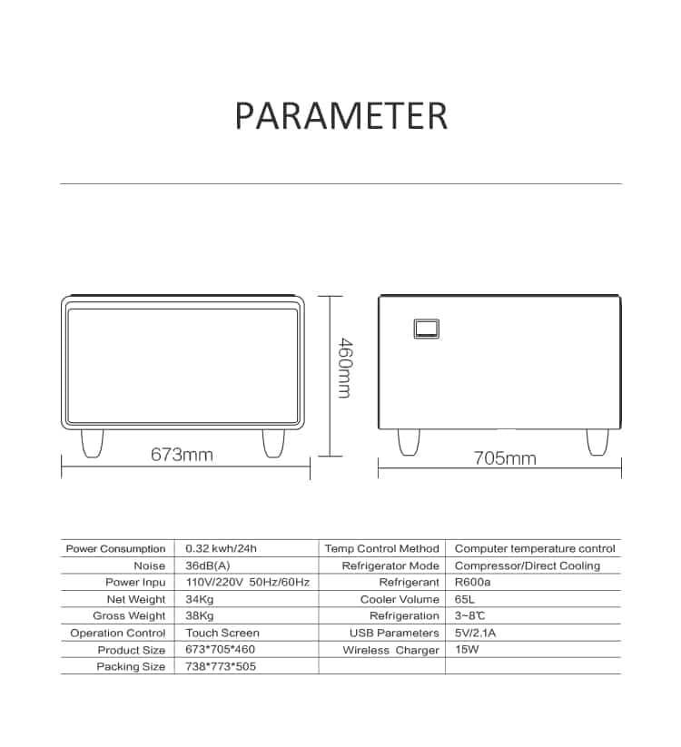 Розумний журнальний стіл (тумба) з холодильником Primst TB65 (Чорний, 65 літрів) — мініатюра 5