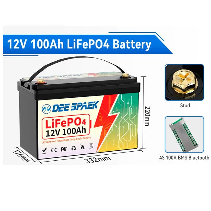 Літій-залізо-фосфатний акумулятор DEE SPAEK LiFePO4 12V 100Ah Bluetooth, 1280Wh, BMS 100A — мініатюра 3