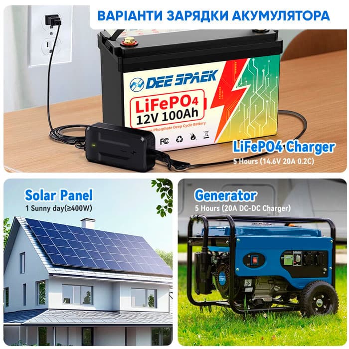 Літій-залізо-фосфатний акумулятор DEE SPAEK LiFePO4 12V 100Ah Bluetooth, 1280Wh, BMS 100A — мініатюра 7