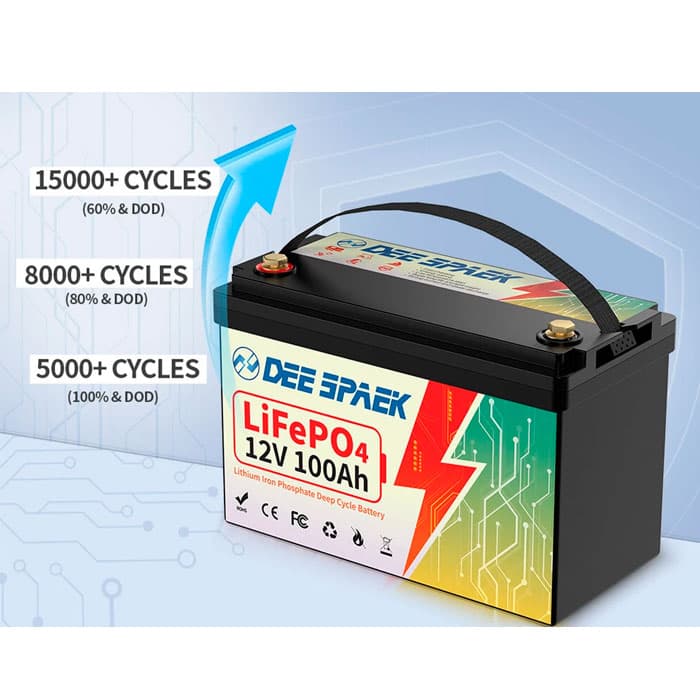 Літій-залізо-фосфатний акумулятор DEE SPAEK LiFePO4 12V 100Ah Bluetooth, 1280Wh, BMS 100A