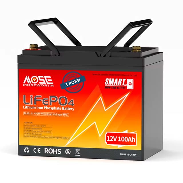 Літій-залізо-фосфатний акумулятор MOSEWORTH LiFePO4 12V 100 Ah Smart (1280Wh) (BMS 100A)