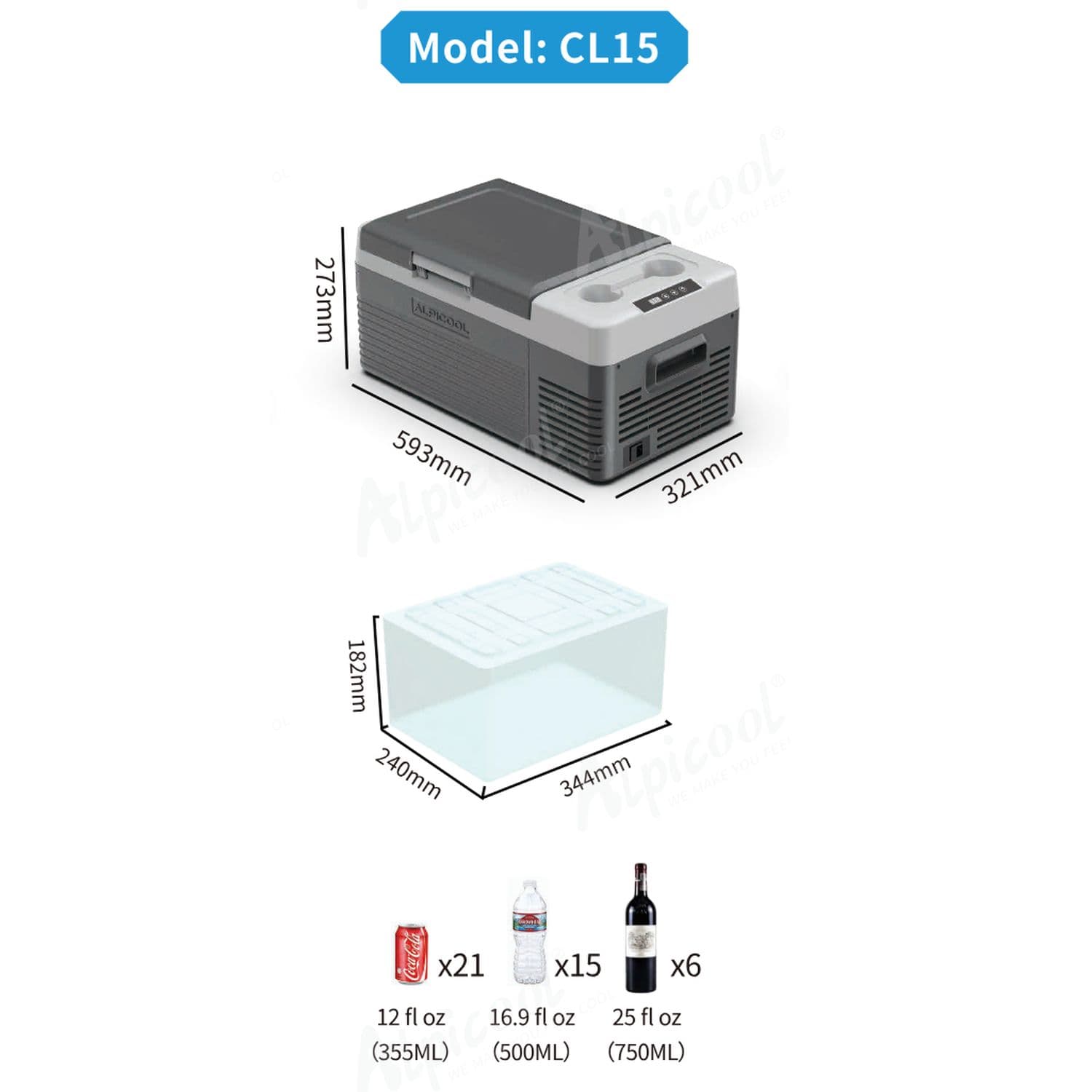 Компресорний автохолодильник Alpicool CL15 (15 літрів). До -20℃, (12, 24, 220 вольт) — мініатюра 5