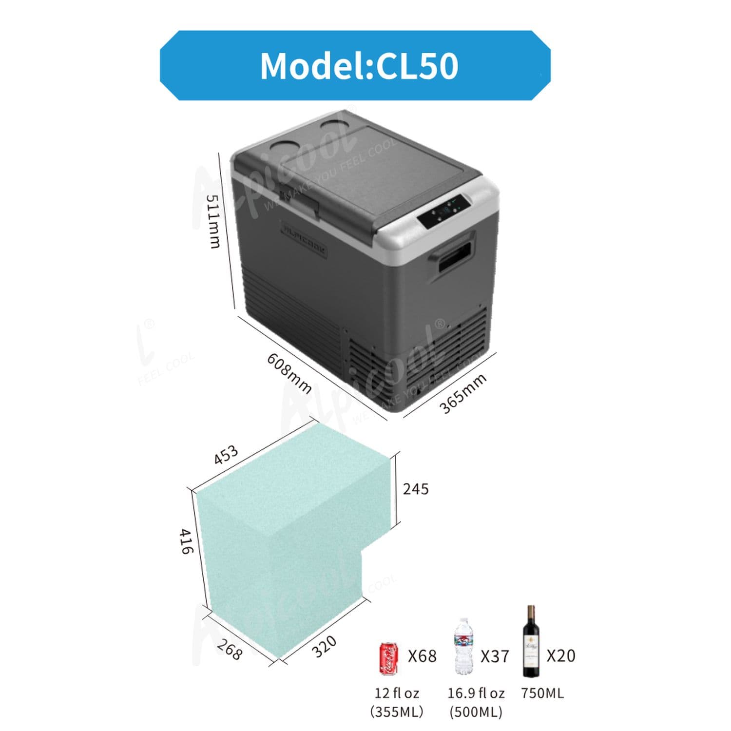 Компресорний автохолодильник Alpicool CL50G, 45 літрів. До -20℃, 12, 24, 220 вольт — мініатюра 5