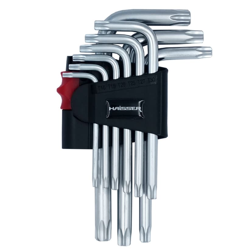 (48114) Набір Г-подібних ключів TORX з отв. 9 од.,S2, T10-50, HAISSER