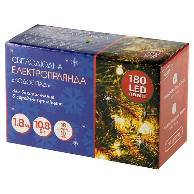 Електрогірлянда LED - "Водоcпад", кольорова, адаптер 180LED, 1.8М, 18пр х 10 ламп, 10.8W (BPNY)