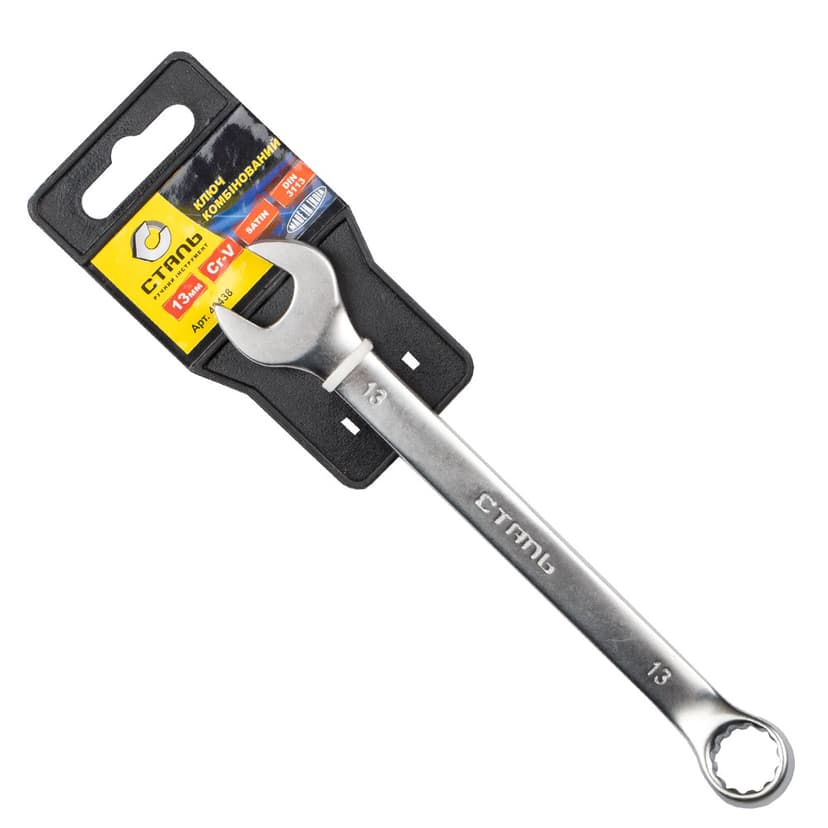 (48438) Ключ комбінований Cr-V Satin 13мм з підвіскою СТАЛЬ