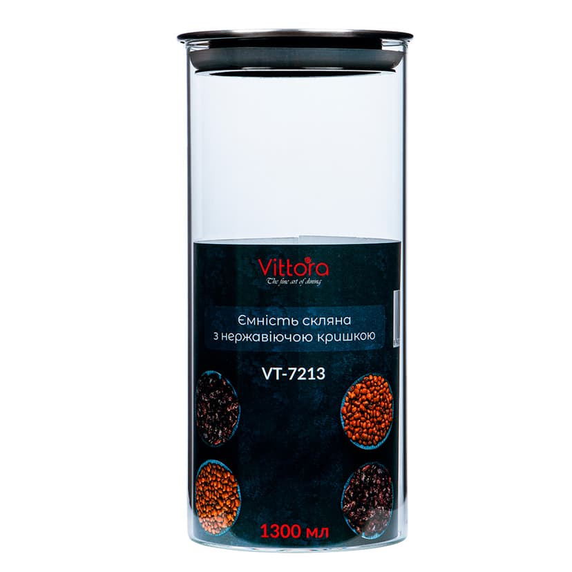VT-7213 Ємність скляна з нержавіючою кришкою Vittora, 1300 мл