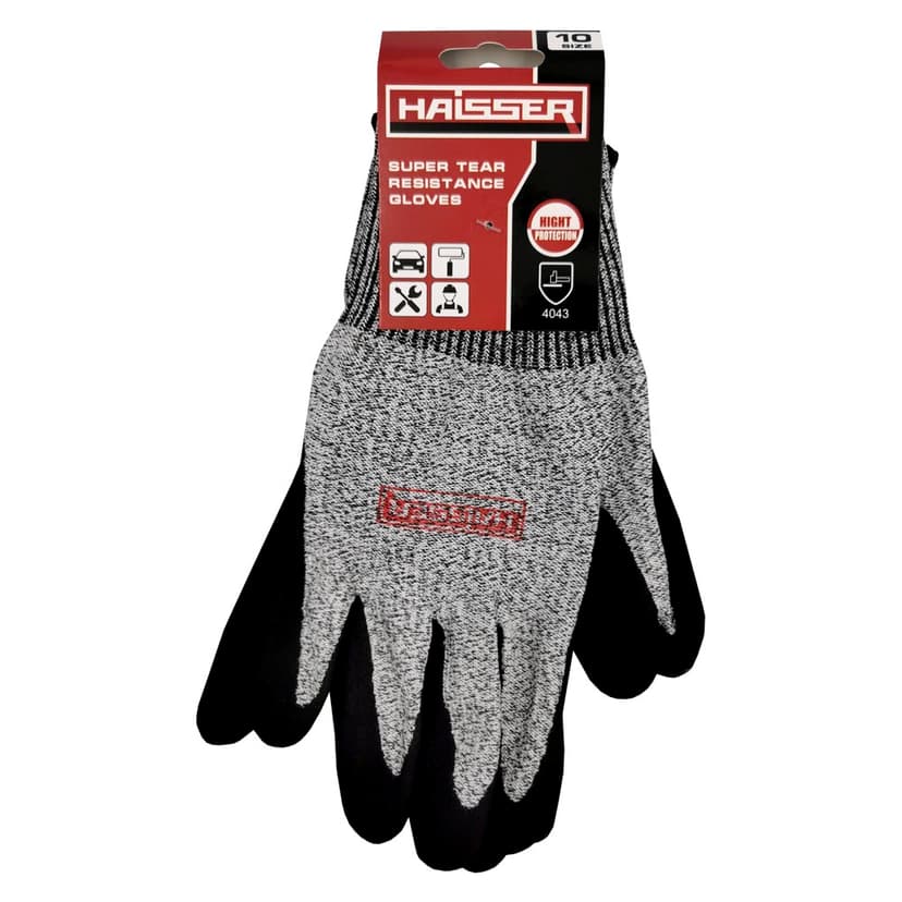 (211121) Рукавички захисні сірі, з чорним нітрил.покриттям, чорний оверлок з підв. HAISSER посилені