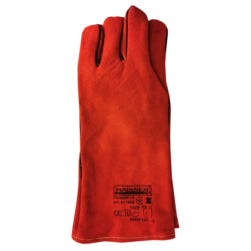 (211522) Рукавички замшеві червоні, посилений великий палець з кевларовою ниткою, HAISSER