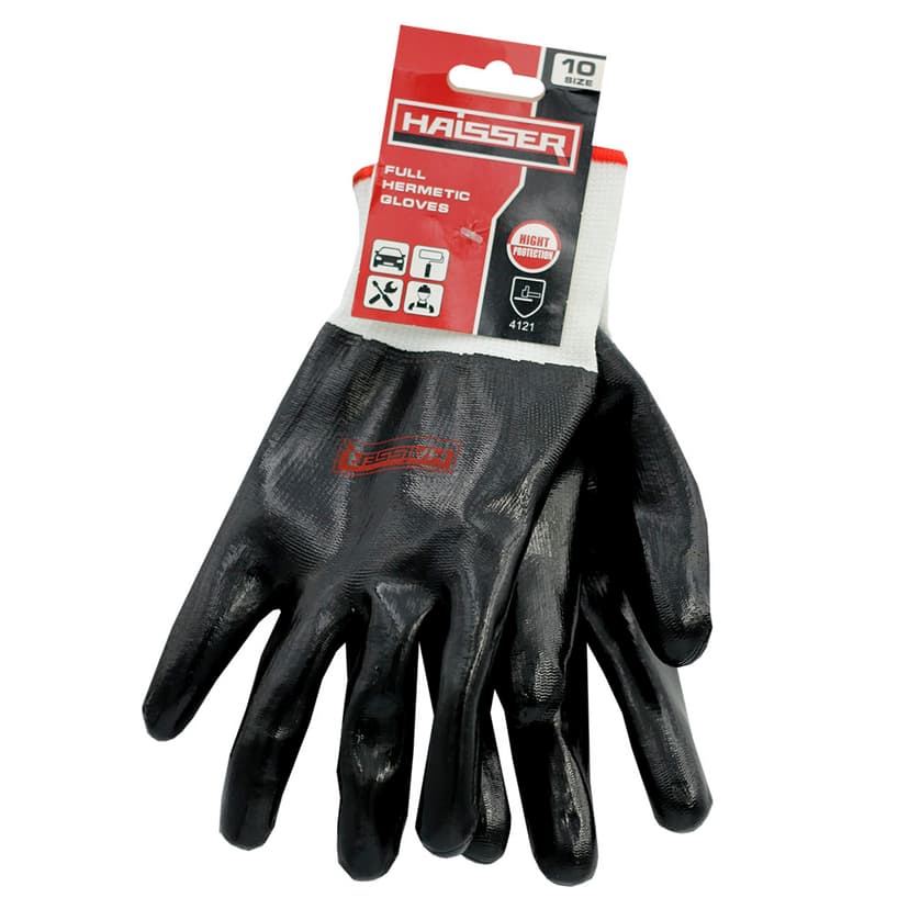 (211323) Рукавички поліестер білі, з чорним повним нітриловим покриттям з підв. HAISSER