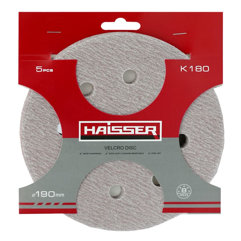 Круг шліфувальний самоклеючий з отв. - 190мм, k 180, н-р 5шт (HAISSER)