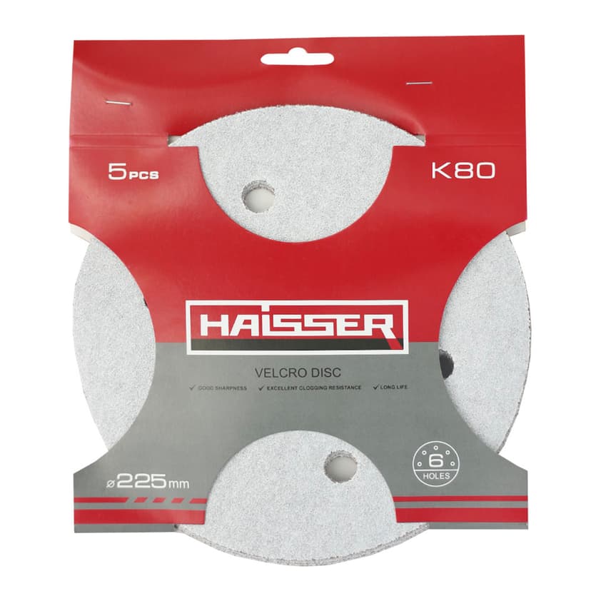 Круг шліфувальний самоклеючий з отв. - 225мм, k 80, н-р 5шт (HAISSER)