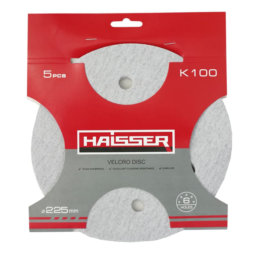 Круг шліфувальний самоклеючий з отв. - 225мм, k 100, н-р 5шт (HAISSER)