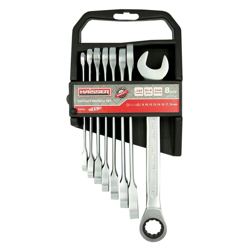 (48484) Набір ключів комбінованих з тріскачкою 8 шт. 8-19мм CRV Cold Stamped HAISSER