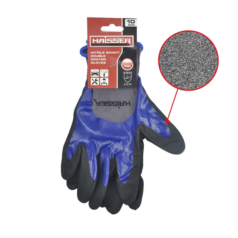 (211425) Рукавички нейлон сірі з подвійним нітриловим покриттям з підв. HAISSER