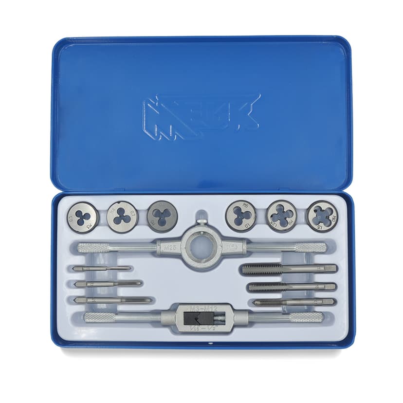 Набір мітчиків та плашок 14 од. (3х0.5,4х0.7,5х0.8,6х1.0,8х1.25,10х1.5, тримачі 2шт.) (WERK)