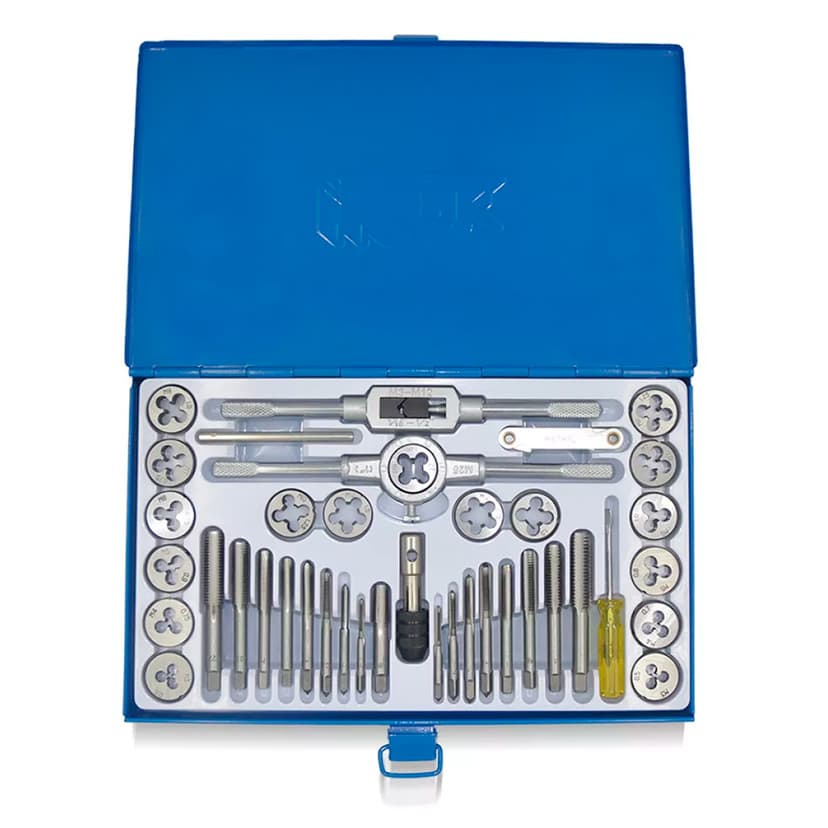 Набір мітчиків та плашок 40 од. (M3,M3,M4,M4,M5,M5,M6,M6), тримачі 2шт., різьбомір, викрутка) (WERK)