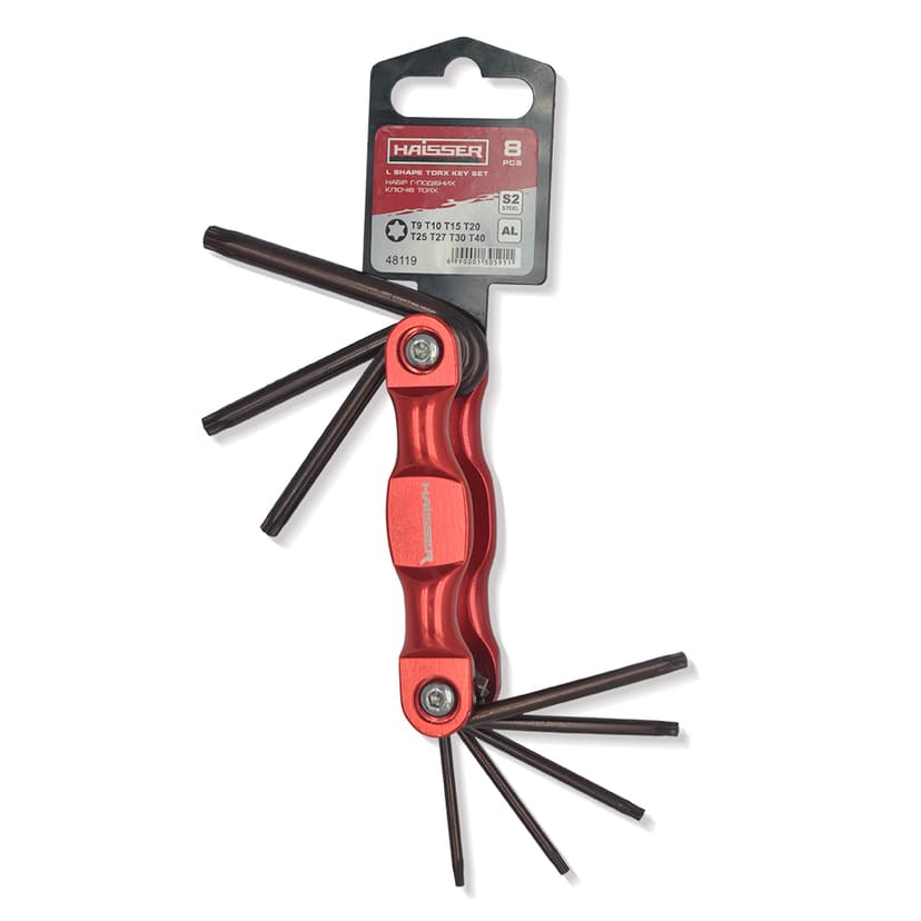 (48119) Набір розкл. Г-под. ключів TORX 8 од., T9-T40, алюм. корп., HAISSER