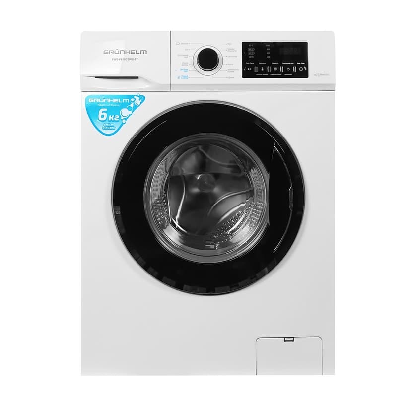 Пральна машина авт. GWS-F610D2WB-ST (біла,чорний люк,BLDC,інвентор 6кг. 1000 об.) (GRUNHELM)