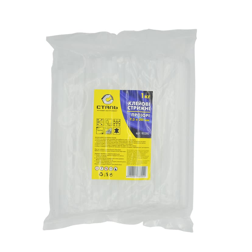 Клейові стрижні - 7,2х200мм 1кг ПРОЗОРІ в Пакете (80260) СТАЛЬ