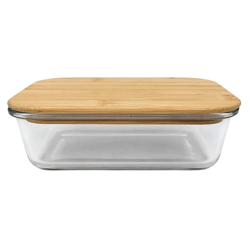 VT-8437 Харчовий контейнер скляний з дерев'яною кришкою, прямокутний VITTORA, 370 мл