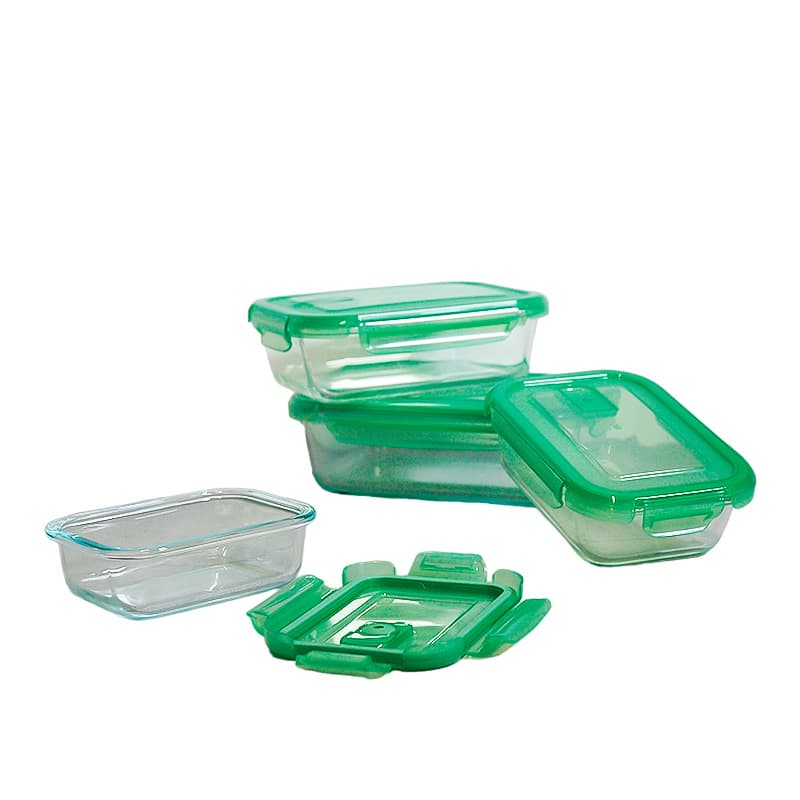 VT-8237 Харчовий контейнер скляний з пластиковою кришкою, прямокутний з куточком VITTORA, 370 мл