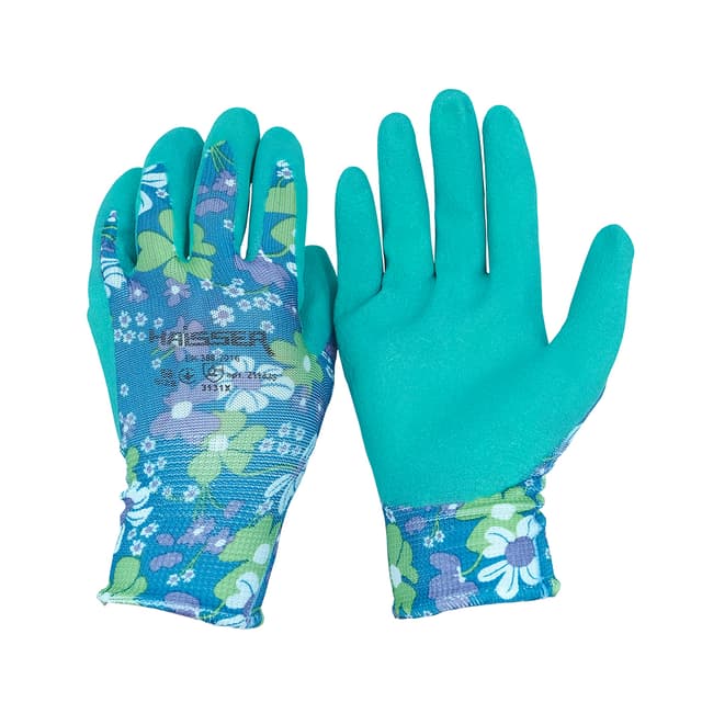 (211433) Рукавички поліестер (сад-город) сині з зеленим латексним покриттям з підв. HAISSER