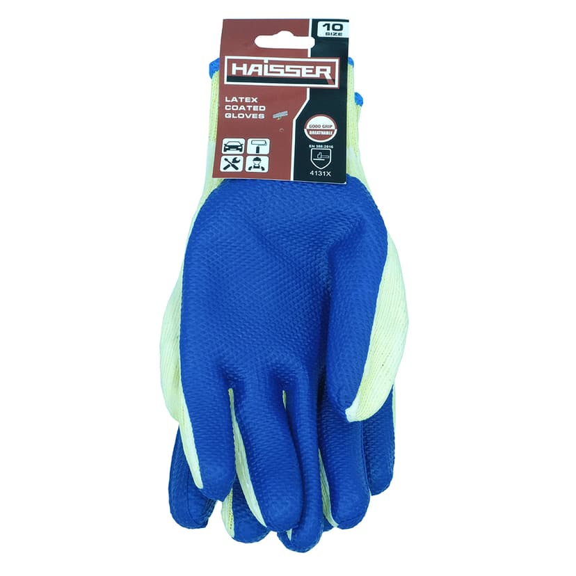 (211435) Рукавички поліестер жовті з синім латексним покриттям з підв. HAISSER
