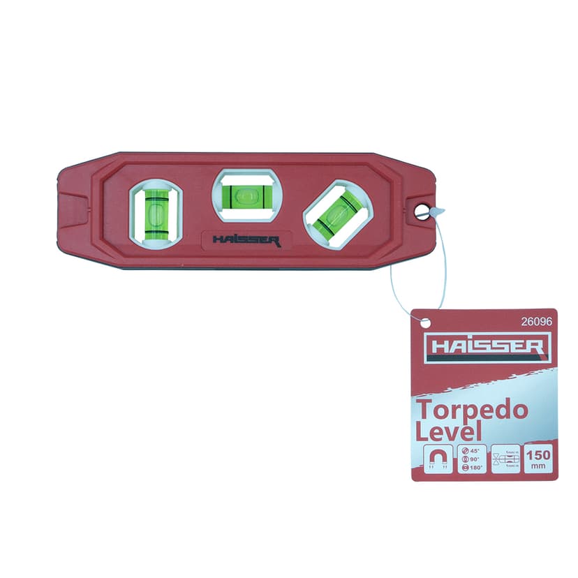 (26096) Рівень спиртовий пластиковий Торпедо 150 мм HAISSER