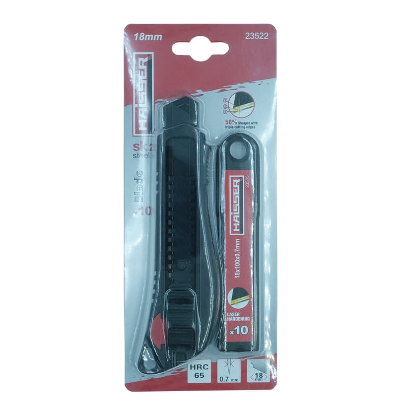 (23522) Ніж пласт. посилен., з наб. лез SK2, 10шт, 18мм, HAISSER