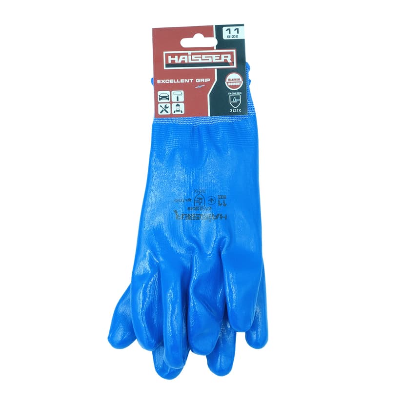(211437) Рукавички поліестер сині з повним гладким нітриловим покриттям з підв. HAISSER