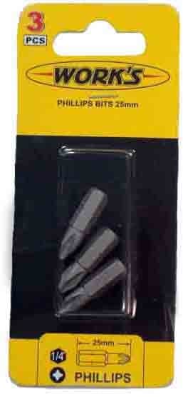 Набір біт - PH1x25мм, 3шт (WORK'S)