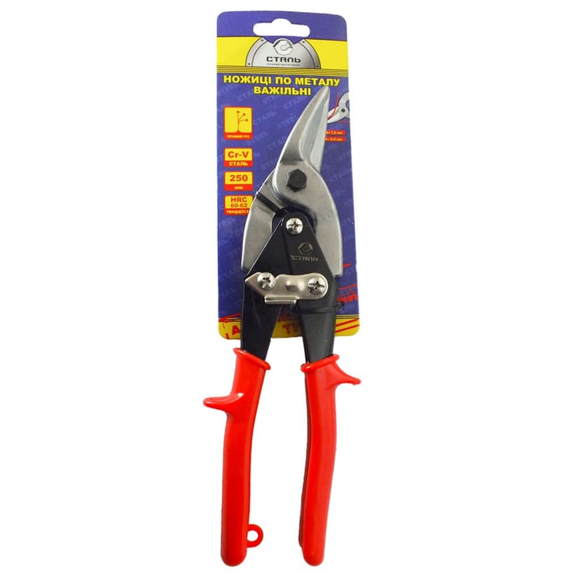 (41107) Ножиці по металу СR-V 250 мм праві Ручки пластик СТАЛЬ