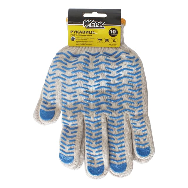 (WE2121H) Рукавички ХБ натур., синя "хвиля" WERK з підв.