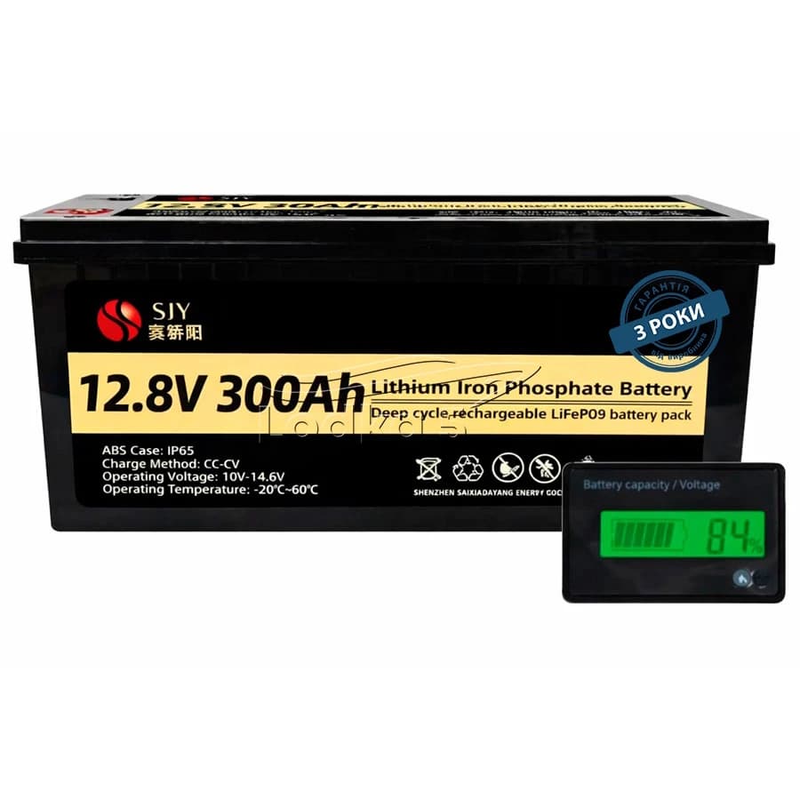 Літій-залізо-фосфатний акумулятор SJY LiFePO4 12V 300 Ah LCD, 3840Wh, BMS50/200A